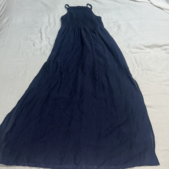 Universal Thread Smocked High Neck Maxi Dress Side Slits Navy Blue Medium - Picture 3 of 9
